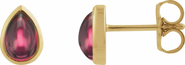 14K Yellow Gold Natural Rhodolite Garnet Cabochon Earrings