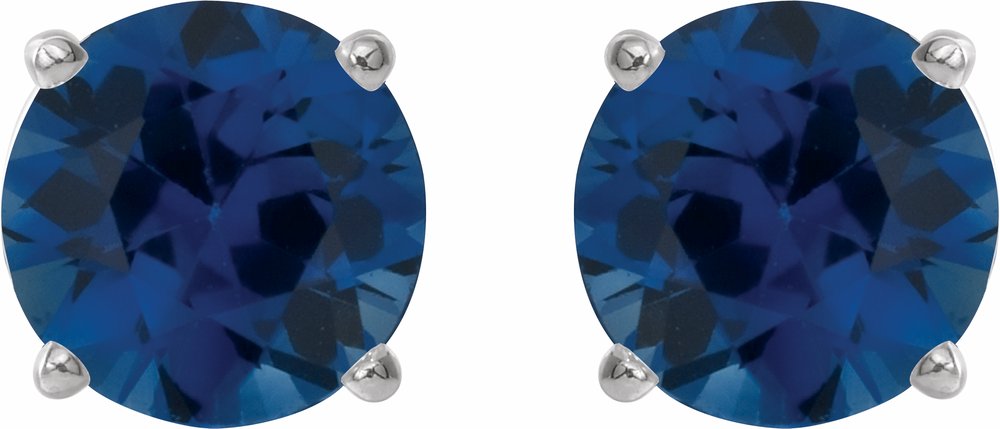 14K White 5 mm Lab-Grown Blue Sapphire Stud Earrings