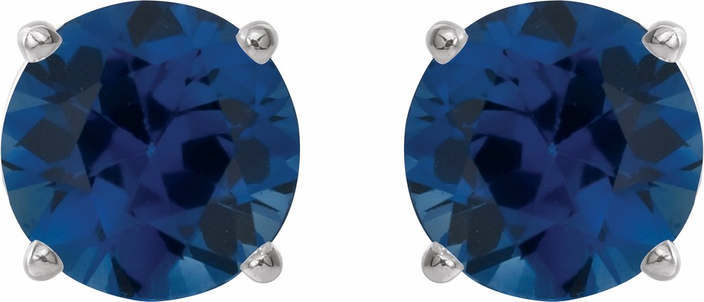 14K White Gold 6 mm Lab-Grown Blue Sapphire Earrings