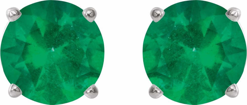 14K White 4 mm Natural Emerald Stud Earrings