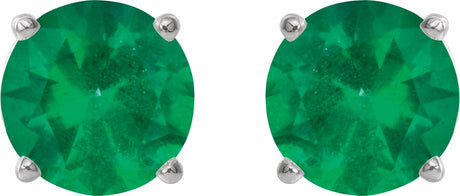 14K White 4 mm Natural Emerald Stud Earrings