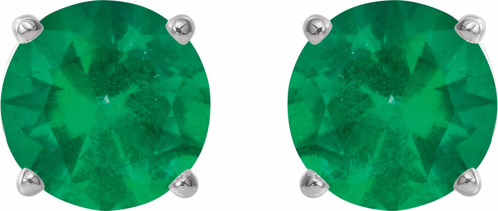 14K White Gold 4 mm Natural Emerald Earrings