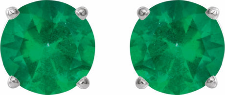 14K White 4 mm Natural Emerald Earrings