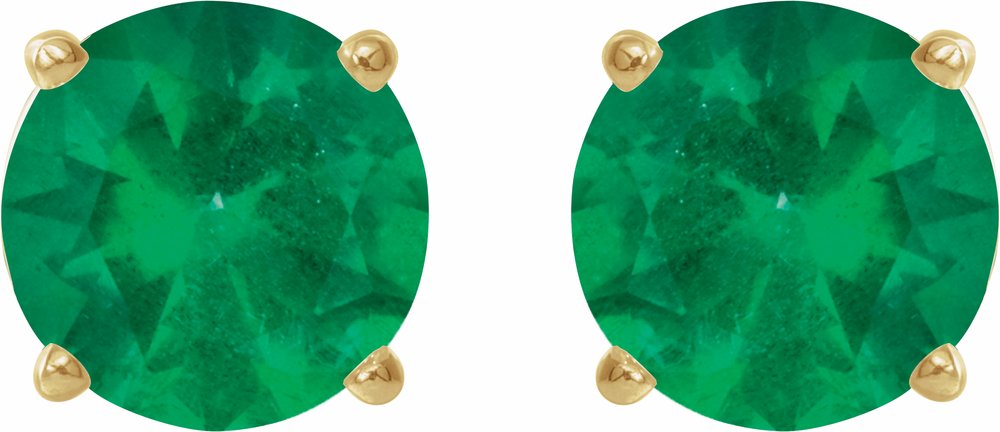 14K Yellow 5 mm Lab-Grown Emerald Stud Earrings