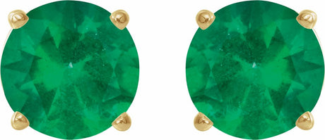 14K Yellow Gold 5 mm Lab-Grown Emerald Earrings