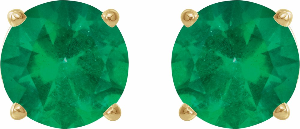 14K Yellow Gold 5 mm Lab-Grown Emerald Earrings