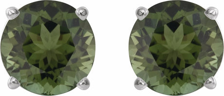 14K White Gold 6 mm Natural Green Tourmaline Earrings