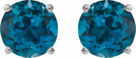 14K White 5 mm Natural London Blue Topaz Earrings