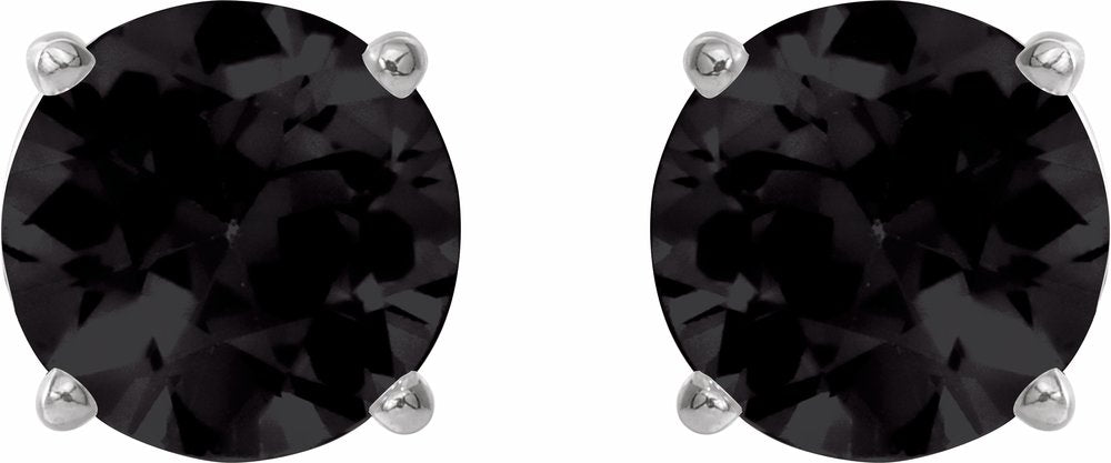 14K White Gold 7 mm Natural Black Onyx Earrings