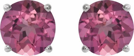 14K White 4 mm Natural Pink Tourmaline Stud Earrings