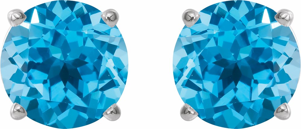 14K White 5 mm Natural Swiss Blue Topaz Stud Earrings