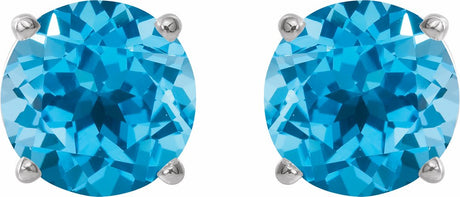 14K White 5 mm Natural Swiss Blue Topaz Stud Earrings