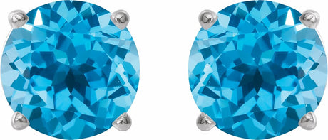 14K White 5 mm Natural Swiss Blue Topaz Earrings