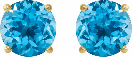 14K Yellow Gold 8 mm Natural Swiss Blue Topaz Earrings