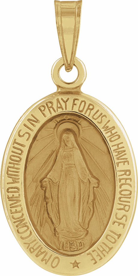 14K Yellow Gold 15x11.5 mm Oval Hollow Miraculous Medal