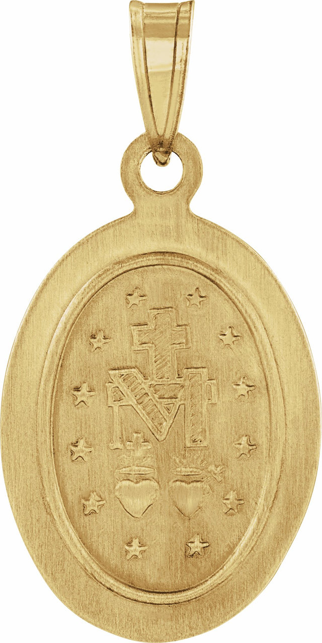 14K Yellow Gold 15x11.5 mm Oval Hollow Miraculous Medal