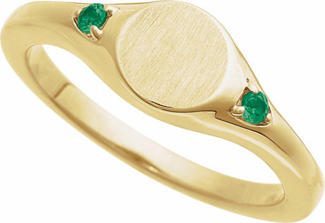 14K Yellow Gold Engravable Lab-Grown Emerald Signet Ring