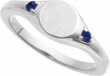 14K White Engravable Lab-Grown Blue Sapphire Signet Ring