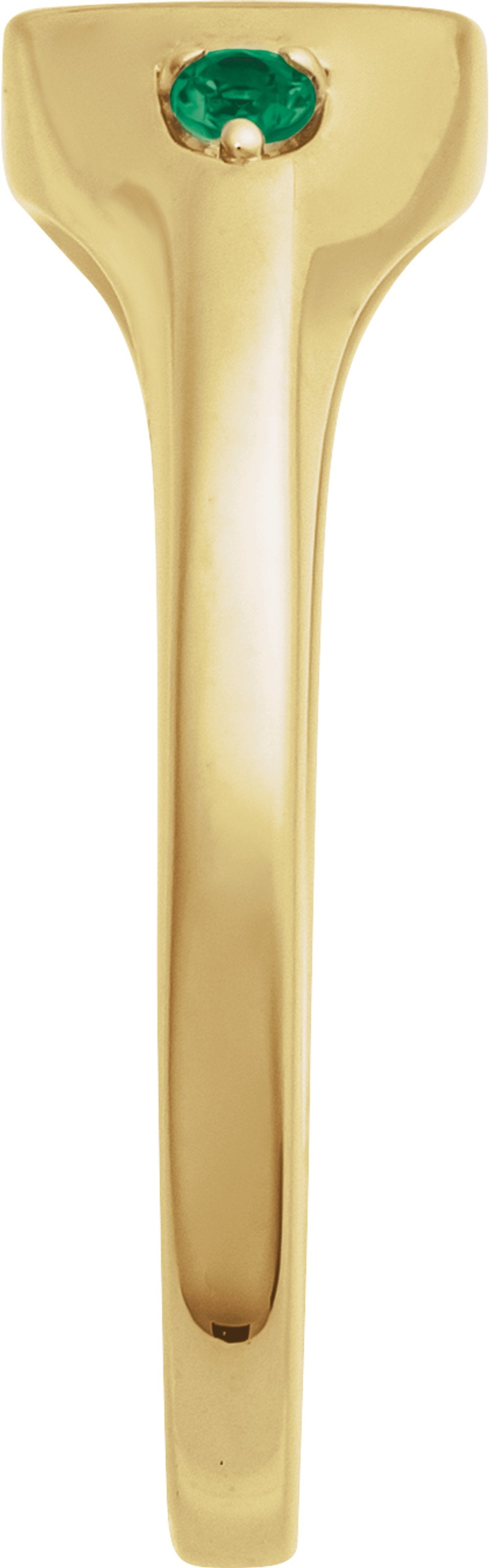 14K Yellow Gold Engravable Lab-Grown Emerald Signet Ring