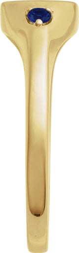 14K Yellow Gold Engravable Lab-Grown Blue Sapphire Signet Ring