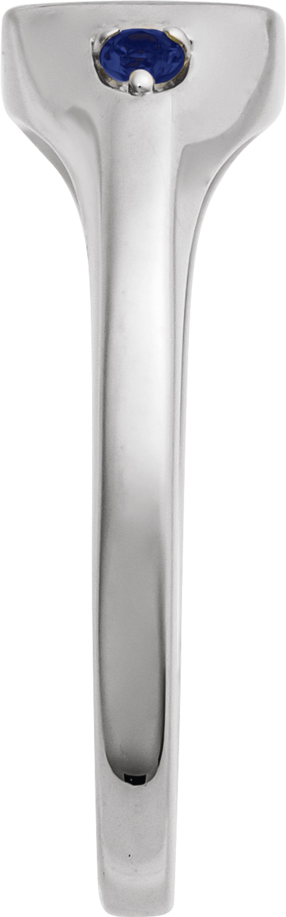 14K White Engravable Lab-Grown Blue Sapphire Signet Ring