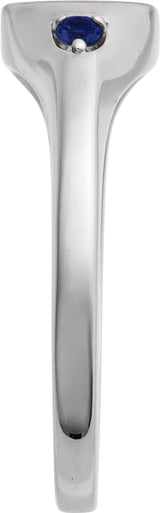14K White Engravable Lab-Grown Blue Sapphire Signet Ring