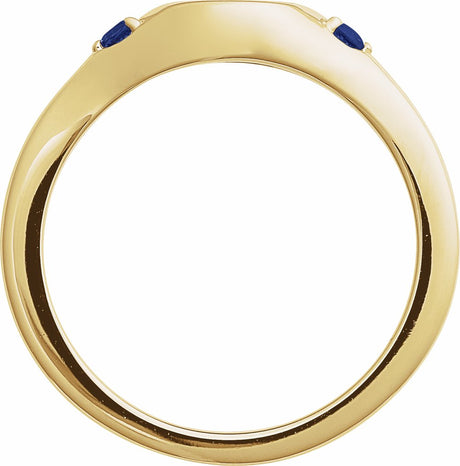 14K Yellow Gold Engravable Lab-Grown Blue Sapphire Signet Ring