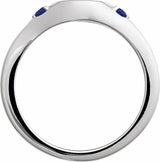 14K White Engravable Lab-Grown Blue Sapphire Signet Ring