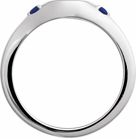 14K White Engravable Lab-Grown Blue Sapphire Signet Ring