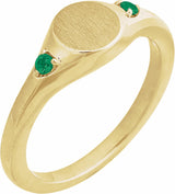 14K Yellow Engravable Lab-Grown Emerald Signet Ring