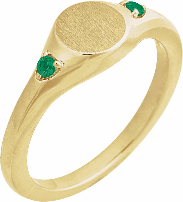 14K Yellow Engravable Lab-Grown Emerald Signet Ring