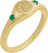 14K Yellow Gold Engravable Lab-Grown Emerald Signet Ring