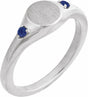 14K White Engravable Lab-Grown Blue Sapphire Signet Ring