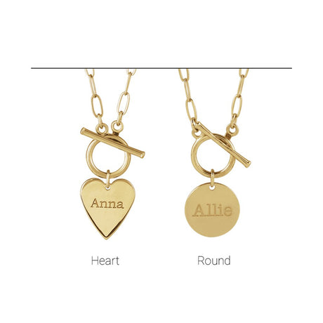 18K Yellow Gold-Plated Sterling Silver Engravable Heart Toggle 18" Necklace