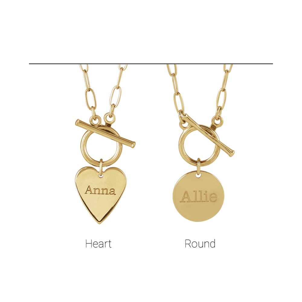 14K Yellow Engravable Heart Toggle 18" Necklace