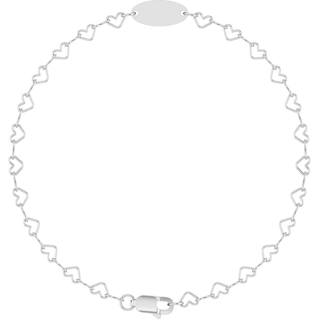 Sterling Silver Engravable Heart Link 7" Bracelet