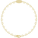 14K Yellow Gold Engravable Heart Link 7" Bracelet