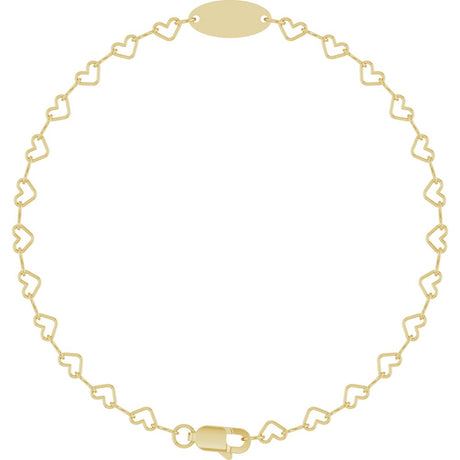 14K Yellow Gold Engravable Heart Link 7" Bracelet