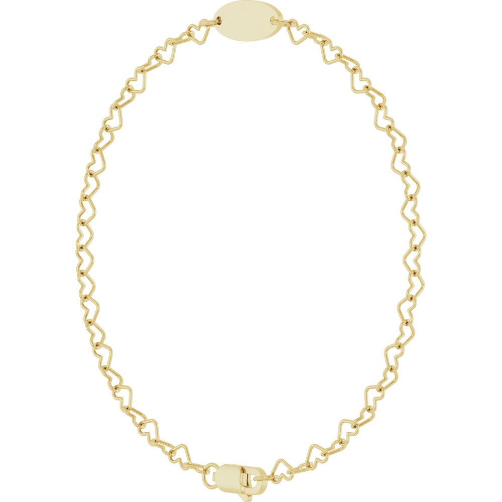 14K Yellow Gold Engravable Heart Link 7" Bracelet