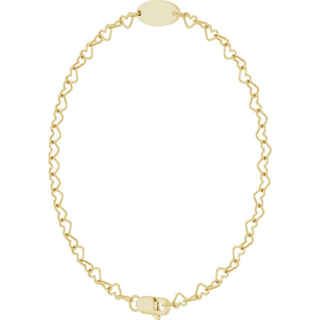 14K Yellow Gold Engravable Heart Link 7" Bracelet