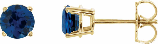 14K Yellow Gold 5 mm Lab-Grown Blue Sapphire Earrings