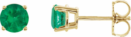 14K Yellow Gold 5 mm Lab-Grown Emerald Earrings