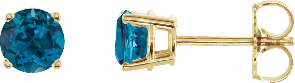 14K Yellow 5 mm Natural London Blue Topaz Stud Earrings