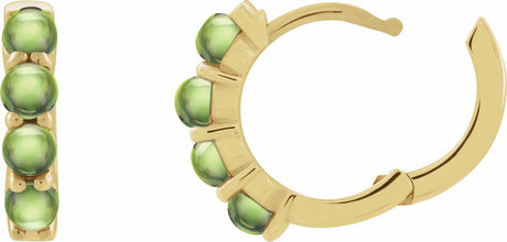 14K Yellow Gold Natural Peridot Cabochon Hinged 14.7 mm  Hoop Earrings