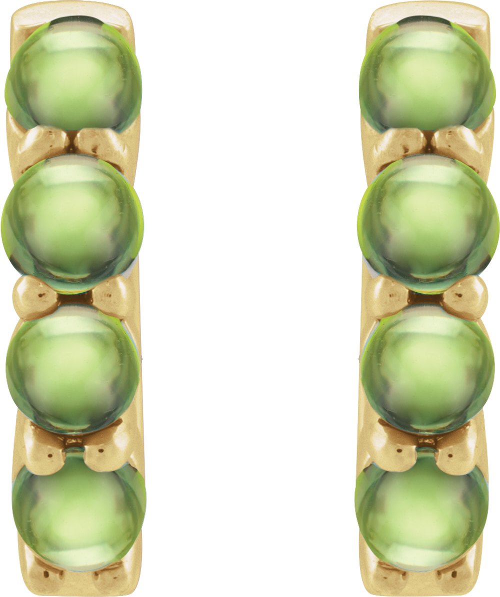 14K Yellow Gold Natural Peridot Cabochon Hinged 14.7 mm  Hoop Earrings