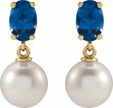 14K Yellow Gold Cultured White Akoya Pearl & Natural London Blue Topaz