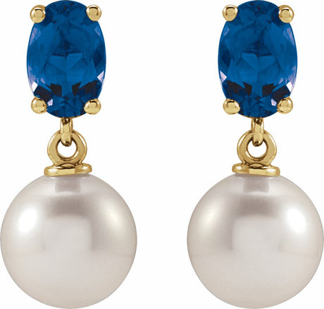 14K Yellow Gold Cultured White Akoya Pearl & Natural London Blue Topaz