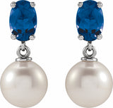 14K White Gold Cultured White Akoya Pearl & Natural London Blue Topaz