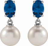 14K White Gold Cultured White Akoya Pearl & Natural London Blue Topaz