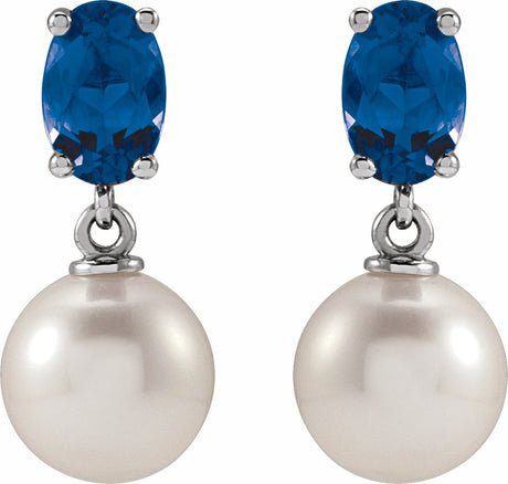 14K White Gold Cultured White Akoya Pearl & Natural London Blue Topaz
